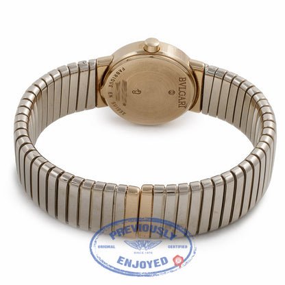 Bulgari Ladies Tubogas Petite White and Yellow Gold Black Dial BB23.2T UNQZRJ - Beverly Hills Watch Store