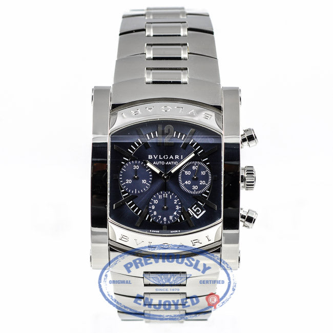 Bulgari Assioma Stainless Steel Bracelet Chronograph Blue Dial Automatic Watch AA44C14SSDCH Beverly Hills Watch Company Watch Store