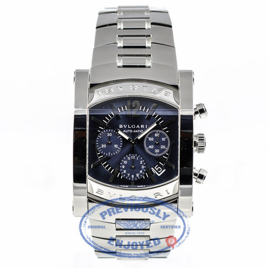 Bulgari Assioma Stainless Steel Bracelet Chronograph Blue Dial Automatic Watch AA44C14SSDCH Beverly Hills Watch Company Watch Store