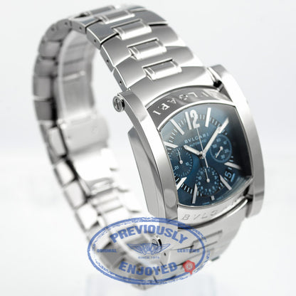 Bulgari Assioma Stainless Steel Bracelet Chronograph Blue Dial Automatic Watch AA44C14SSDCH Beverly Hills Watch Company Watch Store