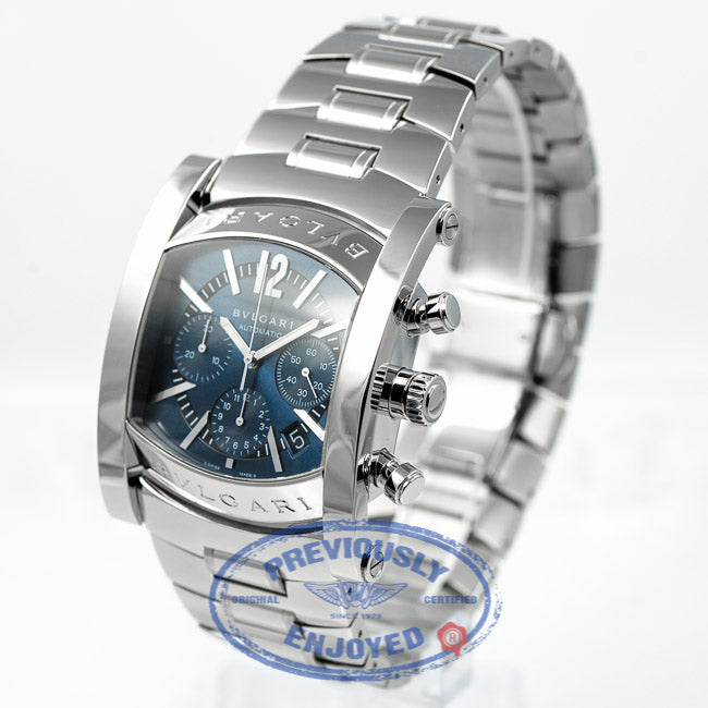 Bulgari Assioma Stainless Steel Bracelet Chronograph Blue Dial Automatic Watch AA44C14SSDCH Beverly Hills Watch Company Watch Store