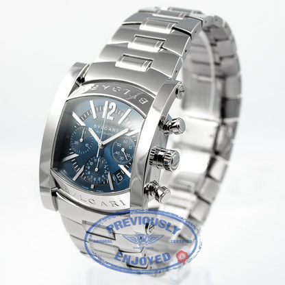 Bulgari Assioma Stainless Steel Bracelet Chronograph Blue Dial Automatic Watch AA44C14SSDCH Beverly Hills Watch Company Watch Store