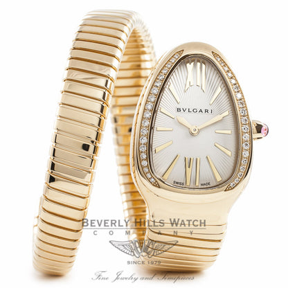 Bulgari Serpenti 18k Yellow Gold Diamond Bezel Silver Dial 1 Twirl Wrap Around SP35CGDG.1T QPJPLG - Beverly Hills Watch Company Watch Store
