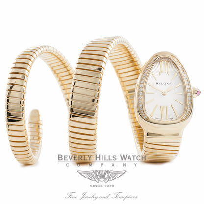 Bulgari Serpenti 18k Yellow Gold Diamond Bezel Silver Dial Double Twirl Wrap Around SP35C6GDG.2T ZIMBYZ - Beverly Hills Watch Company Watch Store