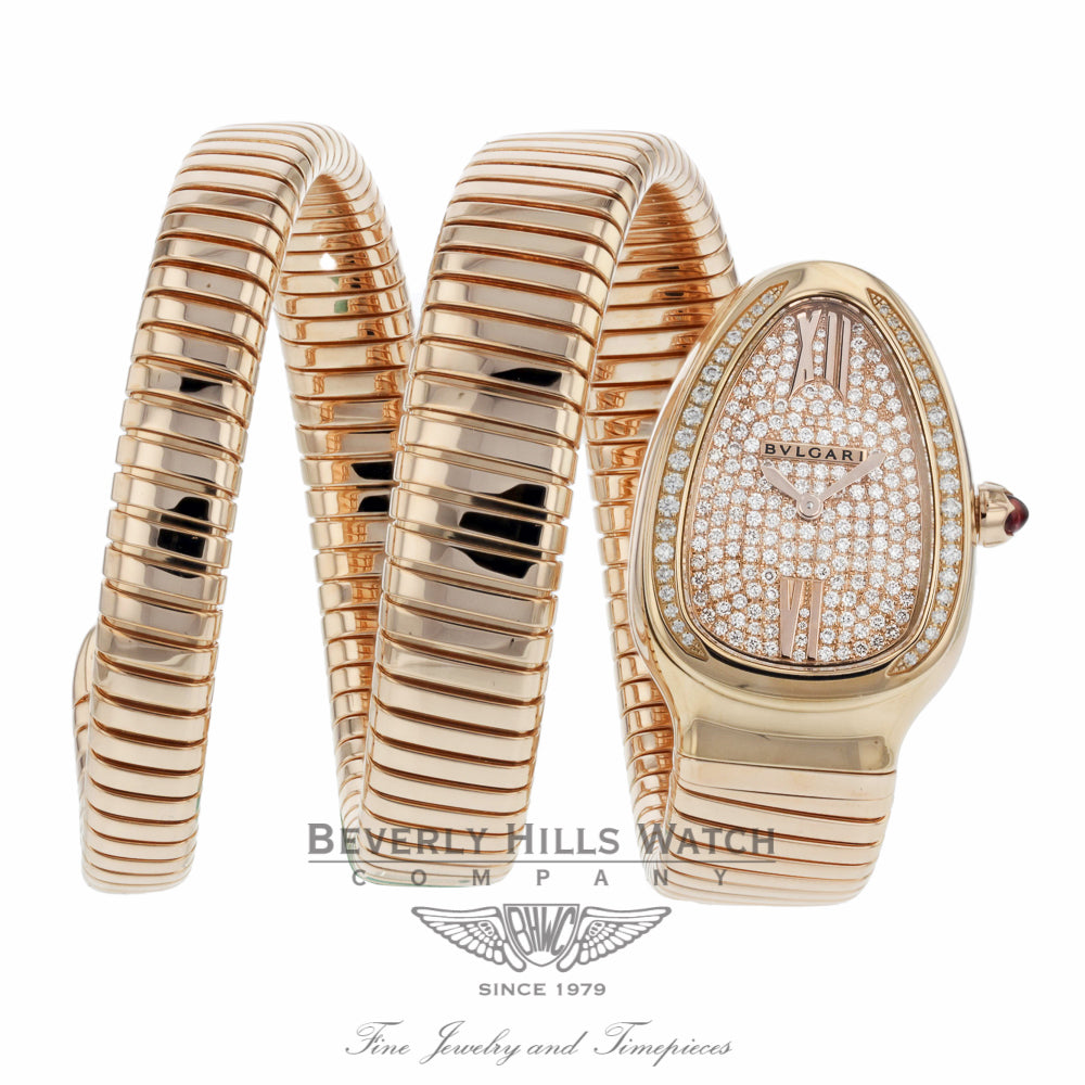 Bulgari Serpenti Tubogas 18k Pink Gold Diamond Pave Dial Quartz SPP35D2GDG.2T 8W0QCP - Beverly Hills Watch Company