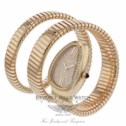 Bulgari Serpenti Tubogas 18k Pink Gold Diamond Pave Dial Quartz SPP35D2GDG.2T 8W0QCP - Beverly Hills Watch Company