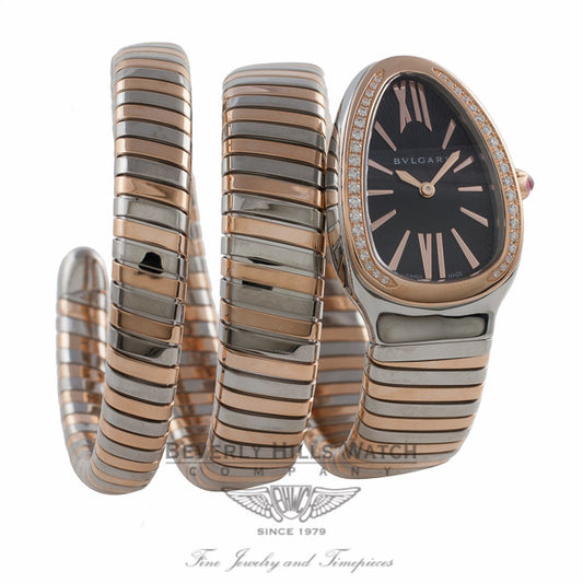 Bulgari Serpenti Tubogas Rose Gold and Stainless Diamond Bezel Double Spiral SP35BSPGD.2T UMPF1P - Beverly Hills Watch Company Watch Store