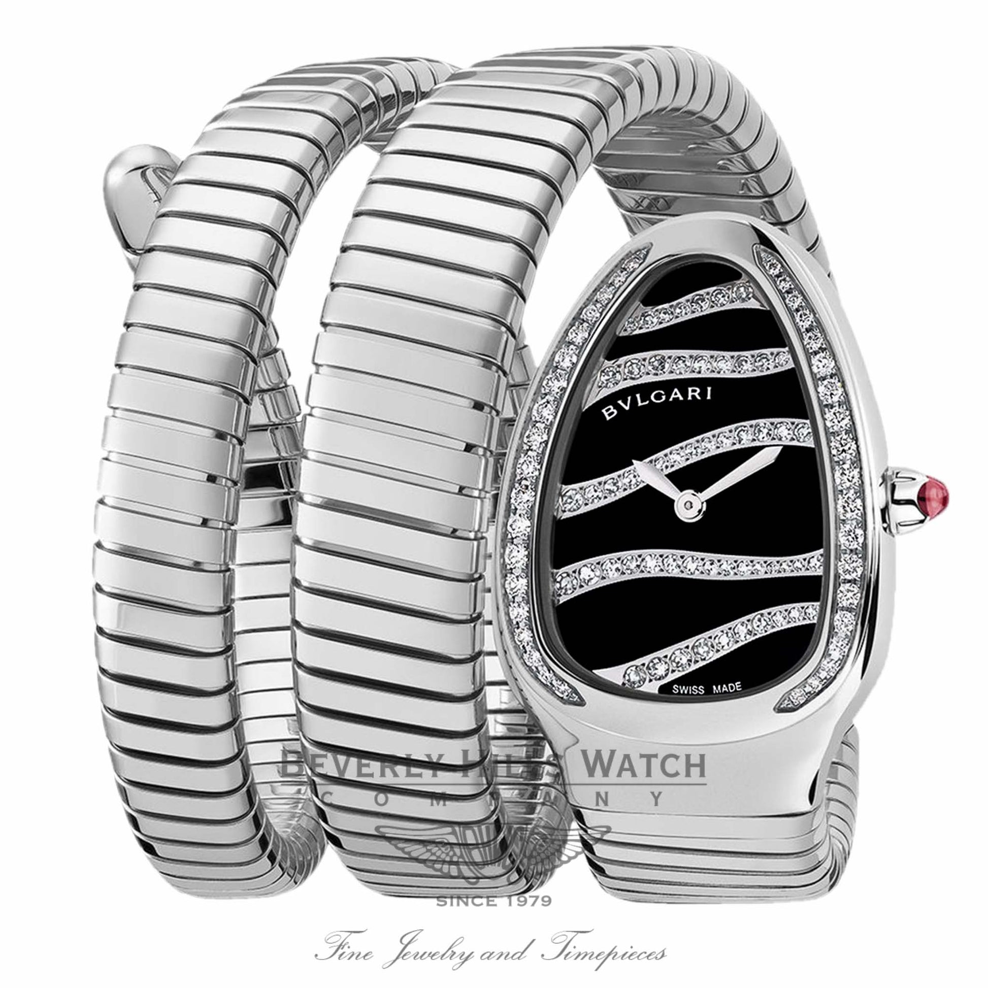 Bulgari Serpenti Stainless Steel Diamond Bezel Double Spiral 102441 W009RD - Beverly Hills Watch Company