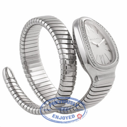 Bulgari Serpenti Tubogas 35MM Stainless Steel Silver Dial Diamond SP 35 S K6T9RC - Beverly Hills Watch Comapny Watch Store
