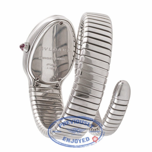 Bulgari Serpenti Tubogas 35MM Stainless Steel Silver Dial Diamond SP 35 S K6T9RC - Beverly Hills Watch Comapny Watch Store