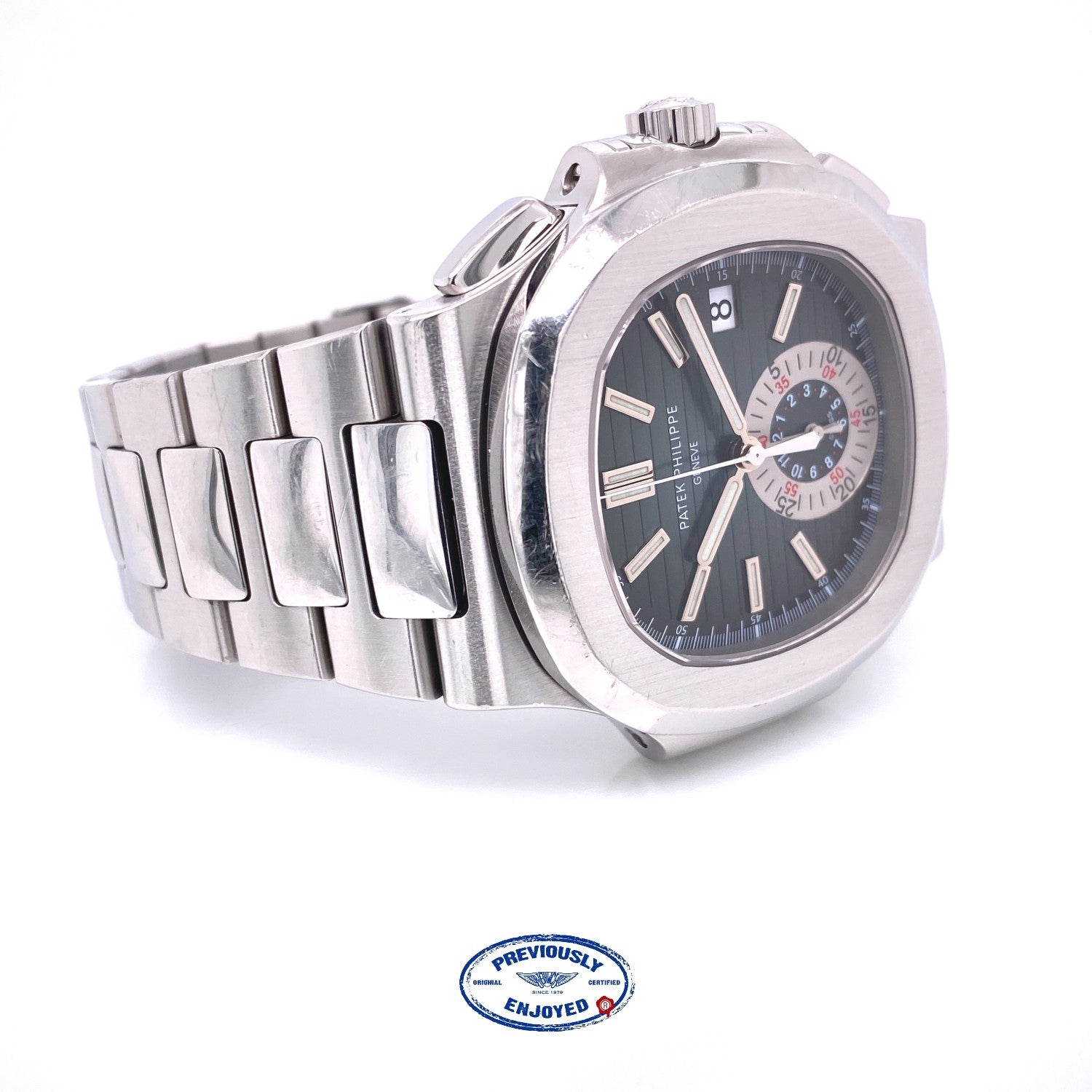 Patek Philippe Nautilus Chronograph Blue Dial Stainless Steel 5980/1A-001 C7434K - Beverly Hills Watch Company