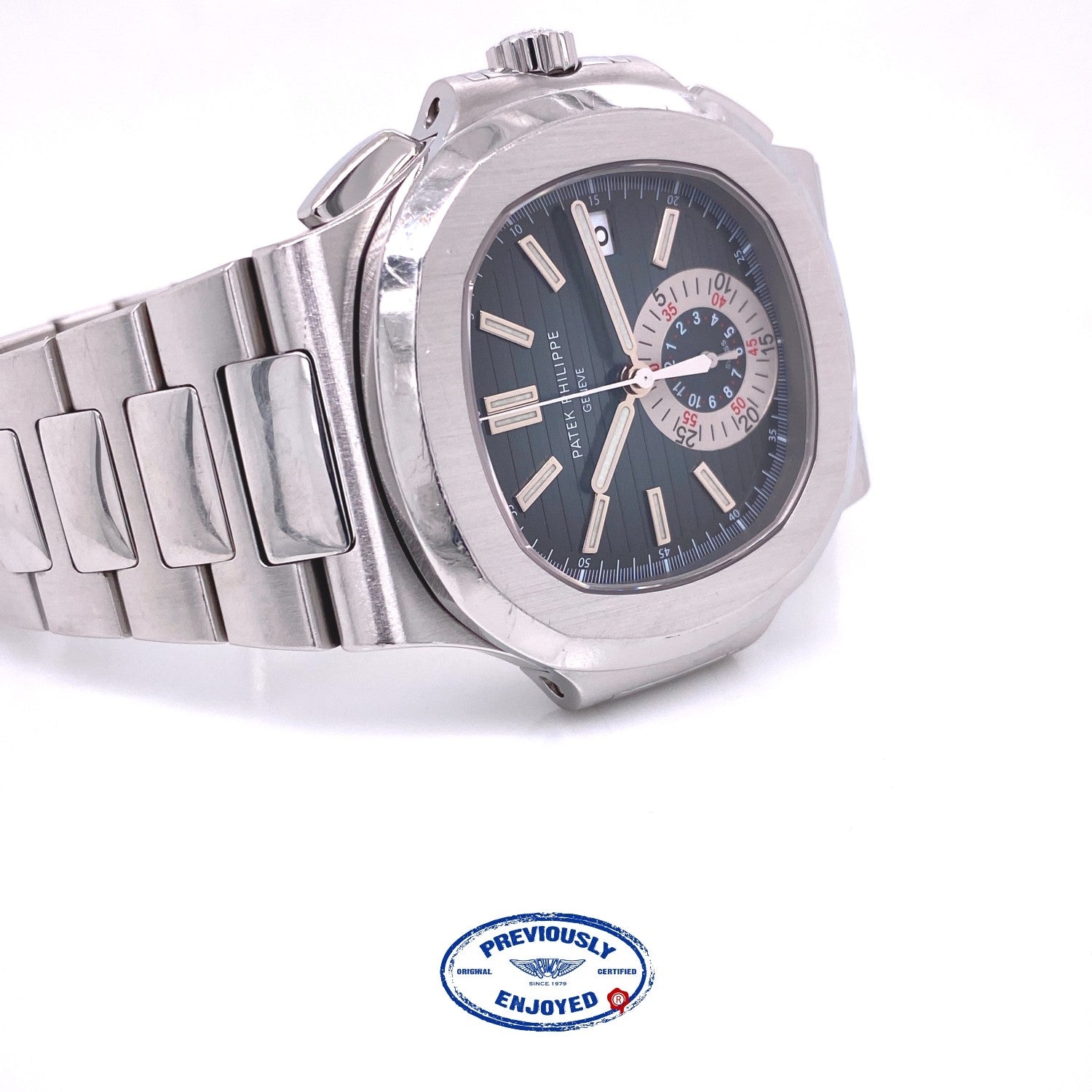 Patek Philippe Nautilus Chronograph Blue Dial Stainless Steel 5980/1A-001 C7434K - Beverly Hills Watch Company