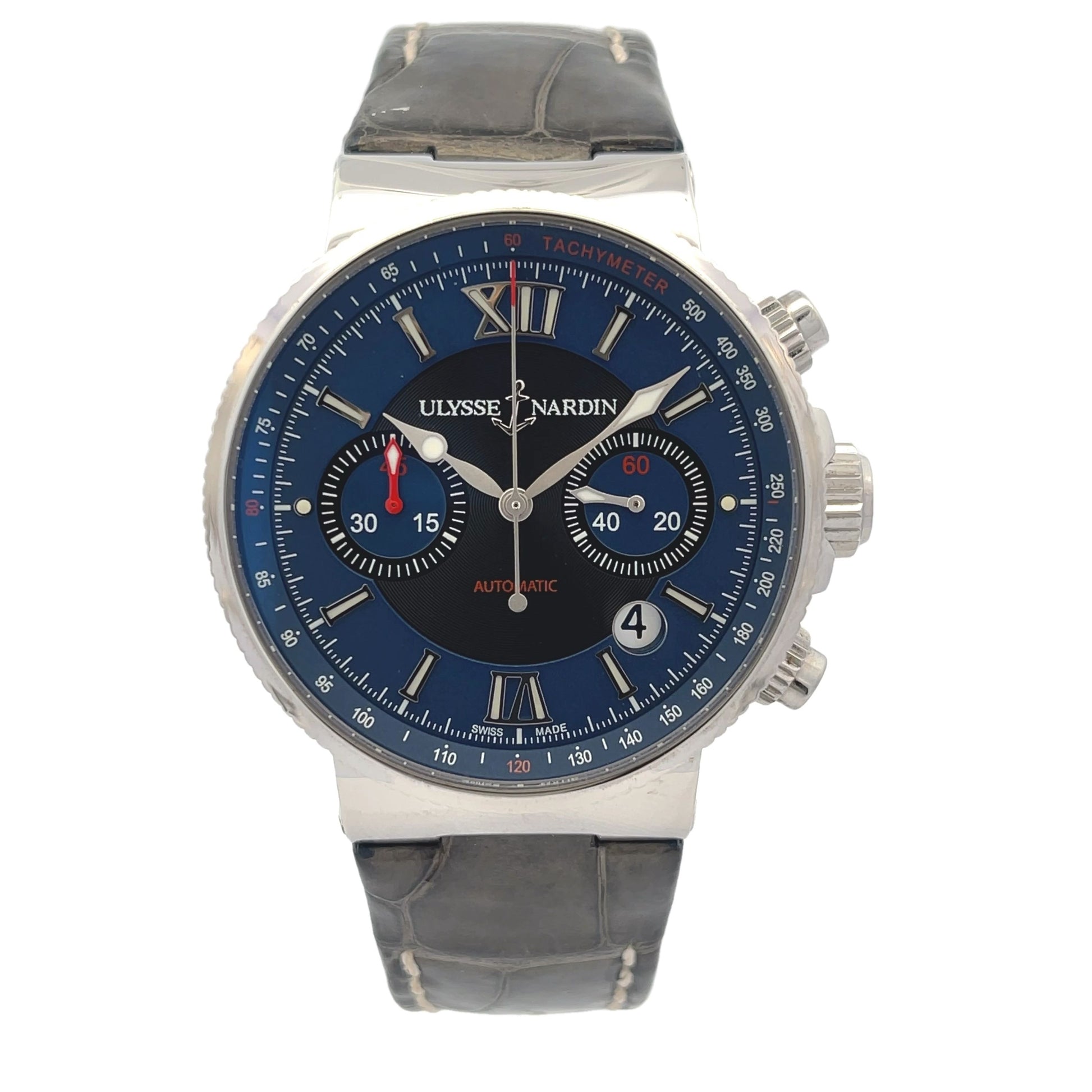 Ulysse Nardin Maxi Marine Chronograph 41mm Blue Dial 353-661-323 - Beverly Hills Watch Company