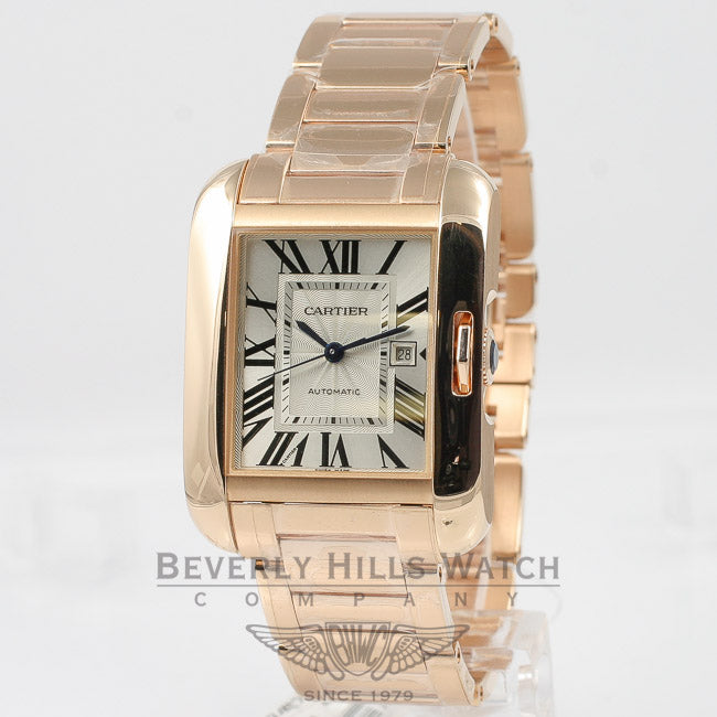 Cartier Tank Anglaise Medium 18K Rose Gold Bracelet Silver Roman Dial Automatic Watch W5310003 Beverly Hills Watch Company Watches