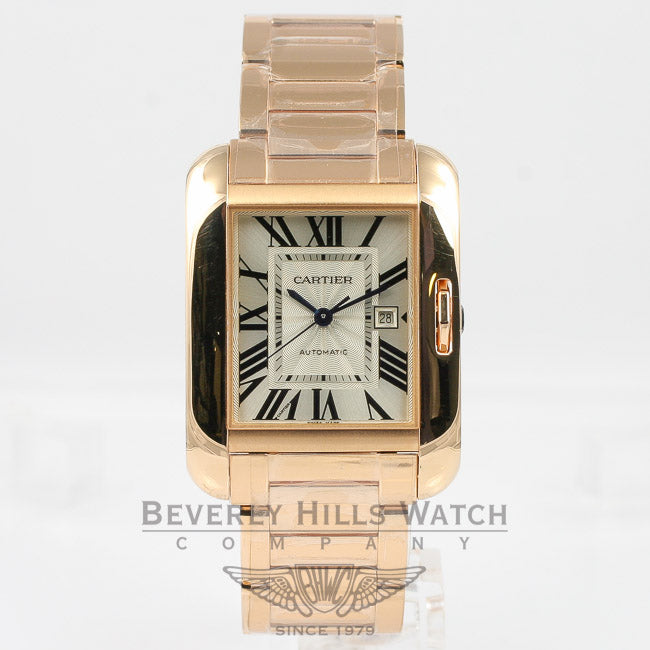 Cartier Tank Anglaise Medium 18K Rose Gold Bracelet Silver Roman Dial Automatic Watch W5310003 Beverly Hills Watch Company Watches