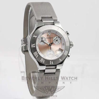 Cartier 21 Chronoscaph Ladies Stainless Steel Case Satin Strap Watch W1020012 Beverly Hills Watch Company Watches