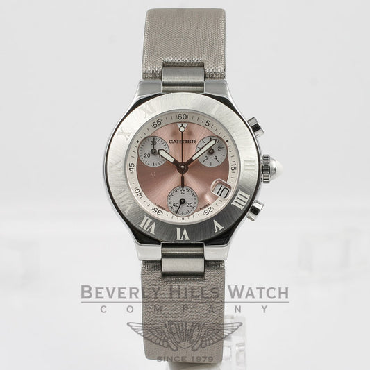Cartier 21 Chronoscaph Ladies Stainless Steel Case Satin Strap Watch W1020012 Beverly Hills Watch Company Watches