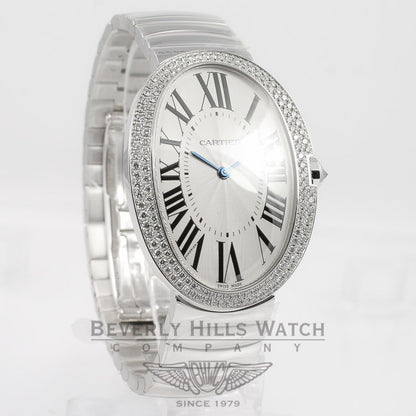 Cartier Baignoire Large 18K White Gold Bracelet Double Row Diamond Bezel Silver Diamond Bezel Watch WB520010 Beverly Hills Watch Company Watches