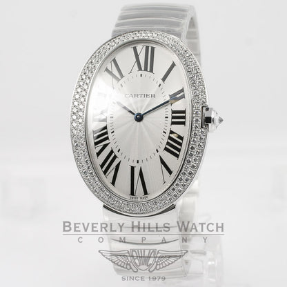 Cartier Baignoire Large 18K White Gold Bracelet Double Row Diamond Bezel Silver Diamond Bezel Watch WB520010 Beverly Hills Watch Company Watches