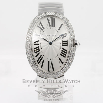 Cartier Baignoire Large 18K White Gold Bracelet Double Row Diamond Bezel Silver Diamond Bezel Watch WB520010 Beverly Hills Watch Company Watches