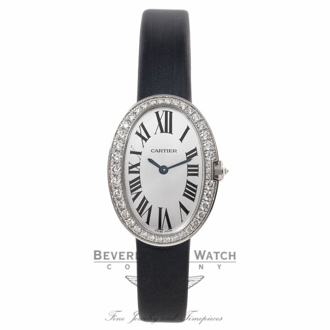 Cartier Baignoire Small 18k White Gold Quartz Diamond Bezel Silver Dial WB520008 CJPWYK - Beverly Hills Watch Company Watch Store