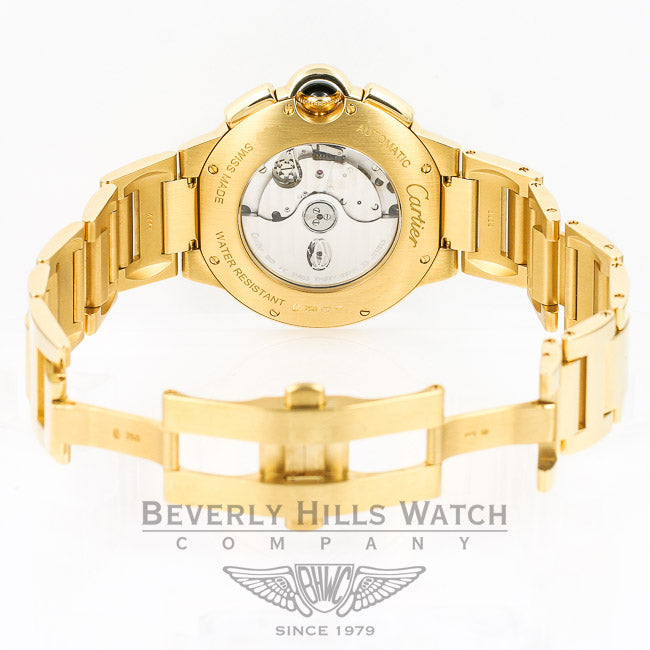 Cartier Ballon Bleu 18K Yellow Gold Case/Bracelet Silver Roman Numeral Dial Watch W6920008 Beverly Hills Watch Company Watches