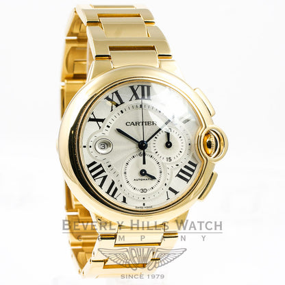 Cartier Ballon Bleu 18K Yellow Gold Case/Bracelet Silver Roman Numeral Dial Watch W6920008 Beverly Hills Watch Company Watches