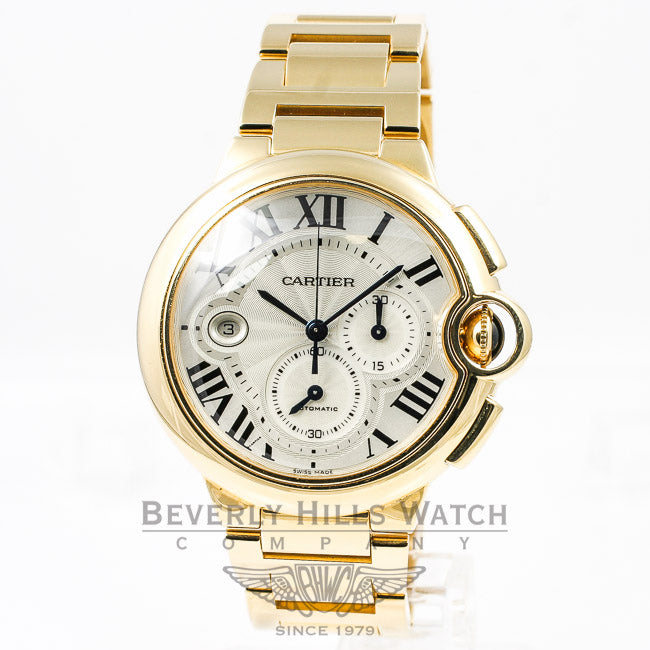 Cartier Ballon Bleu 18K Yellow Gold Case/Bracelet Silver Roman Numeral Dial Watch W6920008 Beverly Hills Watch Company Watches