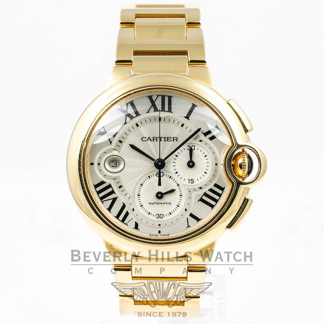 Cartier Ballon Bleu 18K Yellow Gold Case/Bracelet Silver Roman Numeral Dial Watch W6920008 Beverly Hills Watch Company Watches
