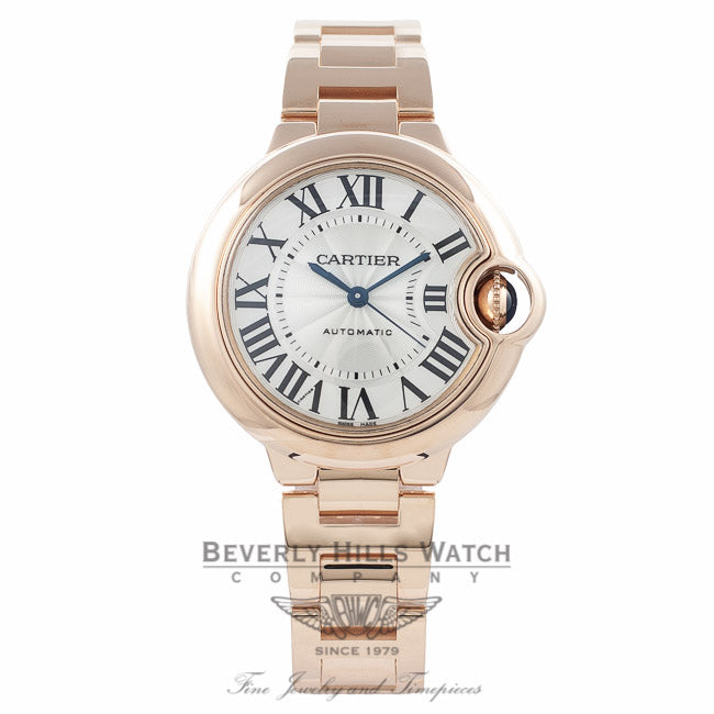 Cartier Ballon Bleu 33MM 18k Rose Gold Silver Dial W6920068 R5NZPA - Beverly Hills Watch Company Watch Store