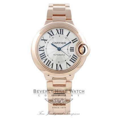 Cartier Ballon Bleu 33MM 18k Rose Gold Silver Dial W6920068 R5NZPA - Beverly Hills Watch Company Watch Store