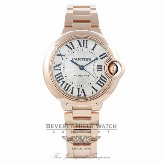 Cartier Ballon Bleu 33MM 18k Rose Gold Silver Dial W6920068 R5NZPA - Beverly Hills Watch Company Watch Store