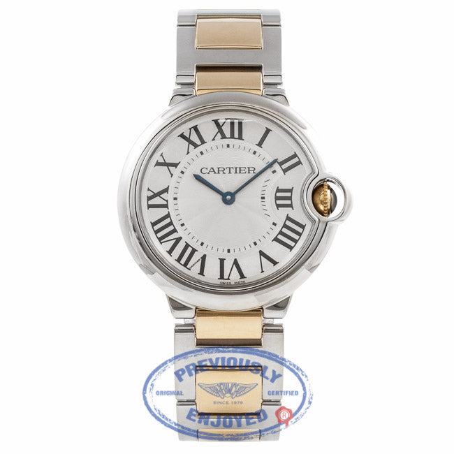 Cartier Ballon Bleu Midsize Yellow Gold Stainless Steel Silver Dial W69008Z3 R86UNP - Beverly Hills Watch Store