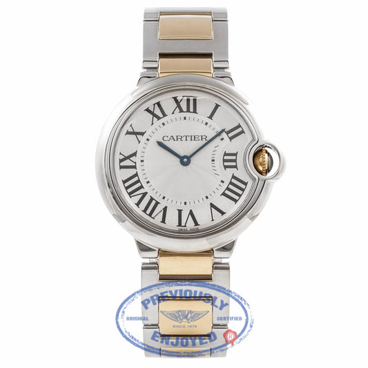 Cartier Ballon Bleu Midsize Yellow Gold Stainless Steel Silver Dial W69008Z3 R86UNP - Beverly Hills Watch Store