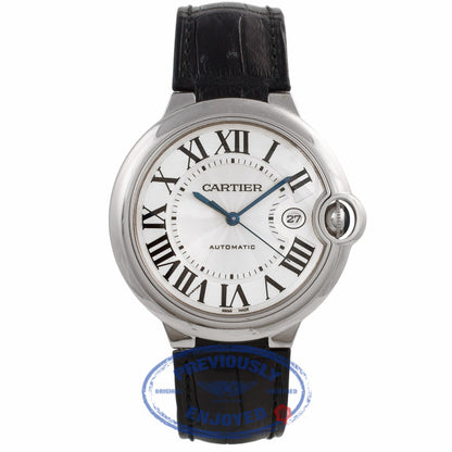 Cartier Ballon Bleu Large White Gold Silver Dial Alligator Strap W6900651 H0K73E - Beverly Hills Watch Company Watch Store