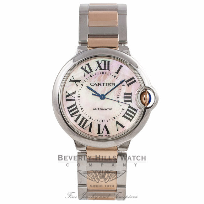 Cartier Ballon Bleu Rose Gold and Stainless Steel Pink Mother of Peal Dial W6920033 NNWT7M - Beverly Hills Watch Company Watch Store