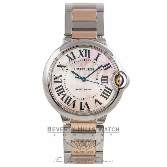 Cartier Ballon Bleu Rose Gold and Stainless Steel Pink Mother of Peal Dial W6920033 NNWT7M - Beverly Hills Watch Company Watch Store