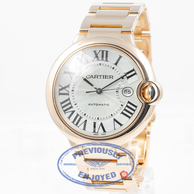 Cartier Ballon Bleu 42mm Large 18K Rose Gold Case/Bracelet Silver Arabic Dial Automatic Watch W69006Z2 Beverly Hills Watch Company Watches