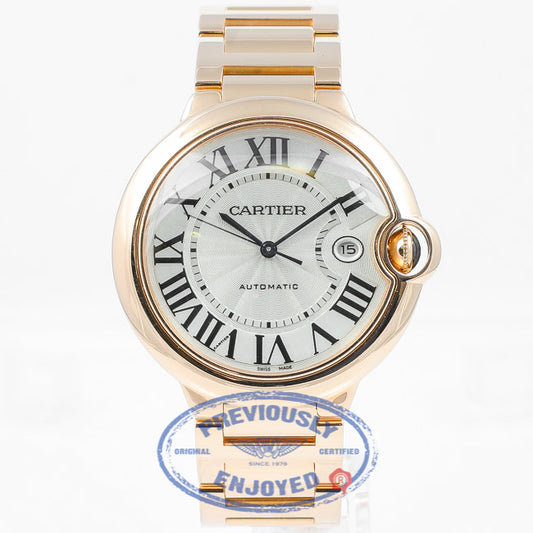 Cartier Ballon Bleu 42mm Large 18K Rose Gold Case/Bracelet Silver Arabic Dial Automatic Watch W69006Z2 Beverly Hills Watch Company Watches