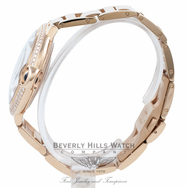 Cartier Ballon Bleu Large 18K Rose Gold Diamond Bezel Rose Gold Bracelet WE9008Z3 325GIE - Beverly Hills Watch Company Watch Store