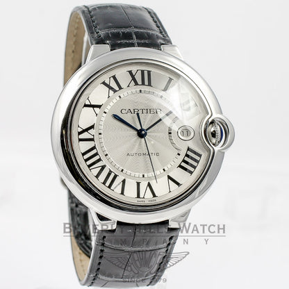 Cartier Ballon Bleu Large 42mm Stainless Steel Leather Strap Silver Roman Dial Automatic Watch W69016Z4 Beverly Hills Watch Company Watches