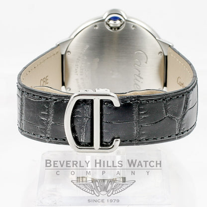 Cartier Ballon Bleu Large 42mm Stainless Steel Leather Strap Silver Roman Dial Automatic Watch W69016Z4 Beverly Hills Watch Company Watches