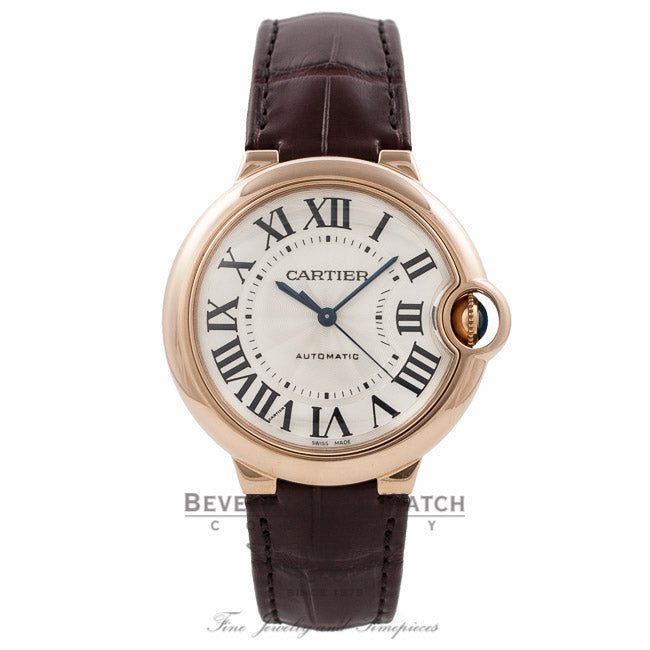 Cartier Ballon Bleu Medium 18k Rose Gold Silver Dial W6900456 HG6VQD - Beverly Hills Watch Company Watch Store