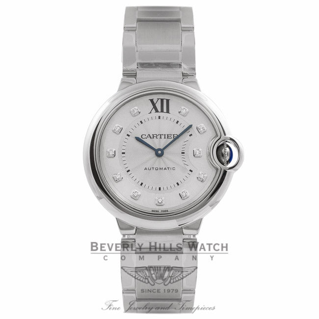 Cartier Ballon Bleu Silver Diamond Dial Stainless Steel WE902075 7380D1 - Beverly Hills Watch Store
