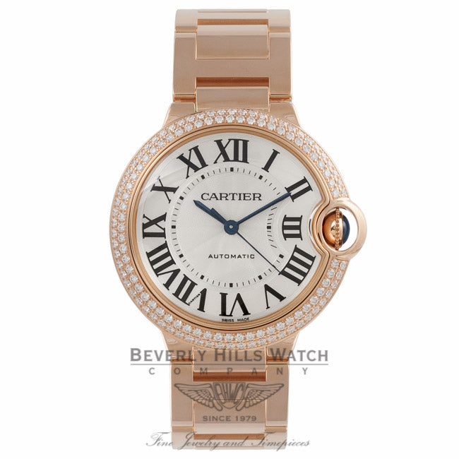 Cartier Ballon Bleu Medium Automatic 18k Rose Gold Diamond Bezel WE9005Z3 VHCWVD - Beverly Hills Watch Company Watch Store