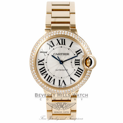 Cartier Ballon Bleu Medium Yellow Gold Diamond Bezel Automatic Silver Dial WE9004Z3 QUKJDM - Beverly Hills Watch Company Watch Store