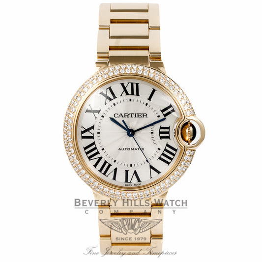 Cartier Ballon Bleu Medium Yellow Gold Diamond Bezel Automatic Silver Dial WE9004Z3 QUKJDM - Beverly Hills Watch Company Watch Store