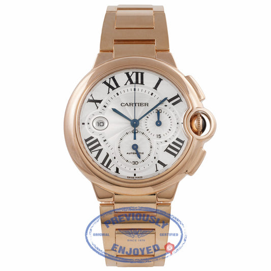 Cartier Ballon Bleu Chronograph XL 18k Pink Gold 47MM Silver Guilloche Dial W6920010 3TYYNT - Beverly Hills Watch Company Watch Store