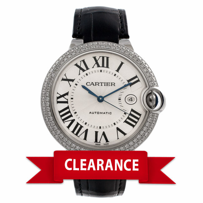 Cartier Ballon Bleu 18K White Gold Case Diamond Bezel Alligator Strap Silver Roman Dial Watch WE00951 Beverly Hills Watch Company Watches