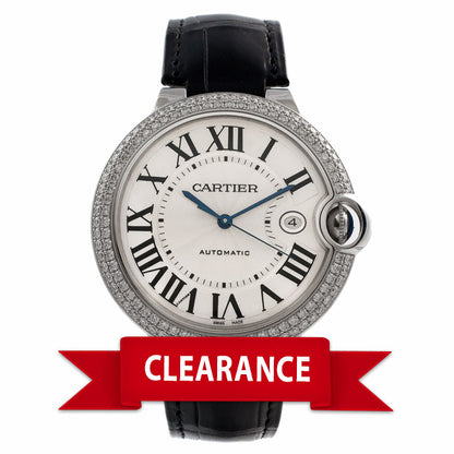 Cartier Ballon Bleu 18K White Gold Case Diamond Bezel Alligator Strap Silver Roman Dial Watch WE00951 Beverly Hills Watch Company Watches